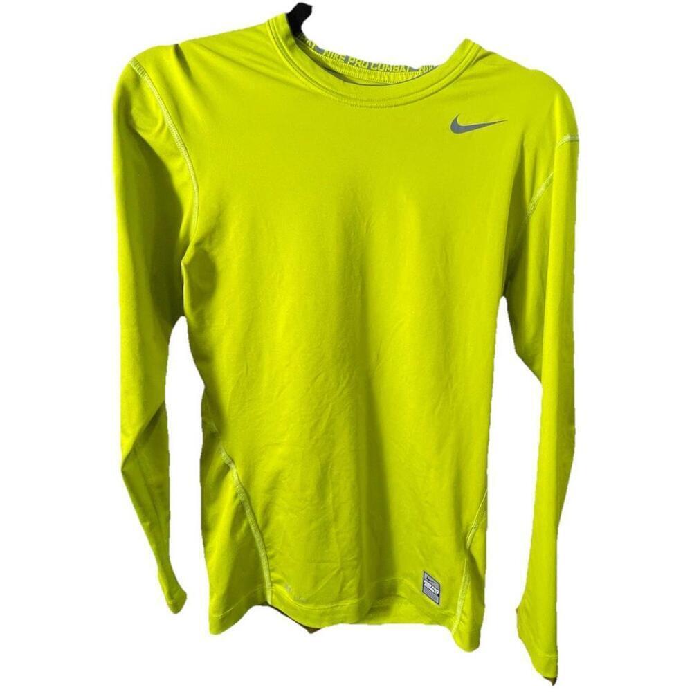 Nike Pro Combat Long Slv Dri-FIT Shirt Mens Med Neon Yellowish Green Compression